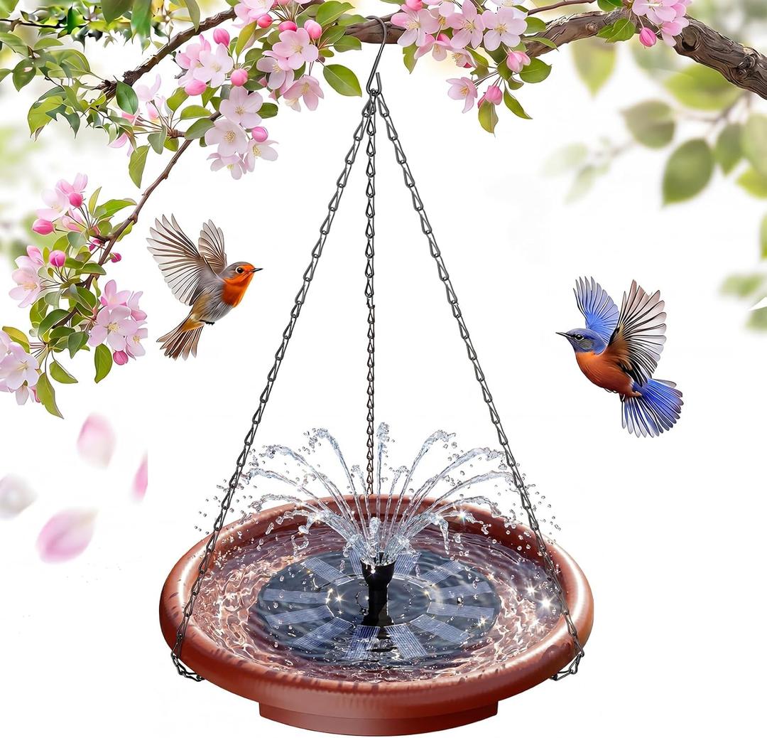 AISITIN 15 inch Hanging Solar Bird Bath - Outdoor Bird Bath & Feeder with 3-Tier Steps and Solar Powered Fountain for Patio Garden Backyard Decor