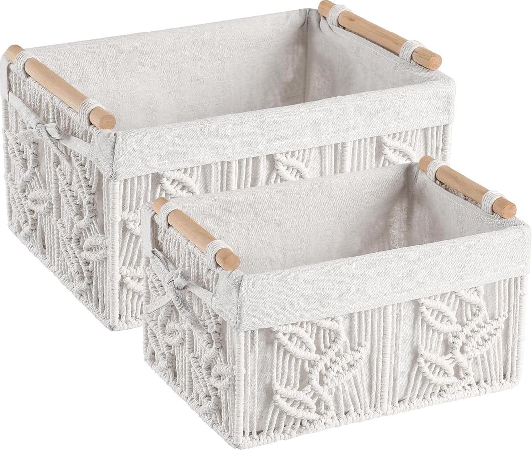 HOSROOME Storage Baskets for Shelves Organizing Gift Basket Empty Woven Baskets for Closet Boho Decor Basket for Bathroom Living Room Bedroom,White