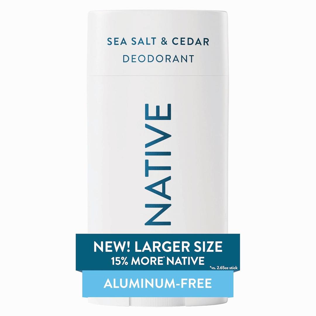 Native Aluminum Free Deodorant, Sea Salt & Cedar, Large Size Stick, 72 Hour Odor Control, for Women & Men, Contains Naturally Derived Ingredients, 3.1 oz