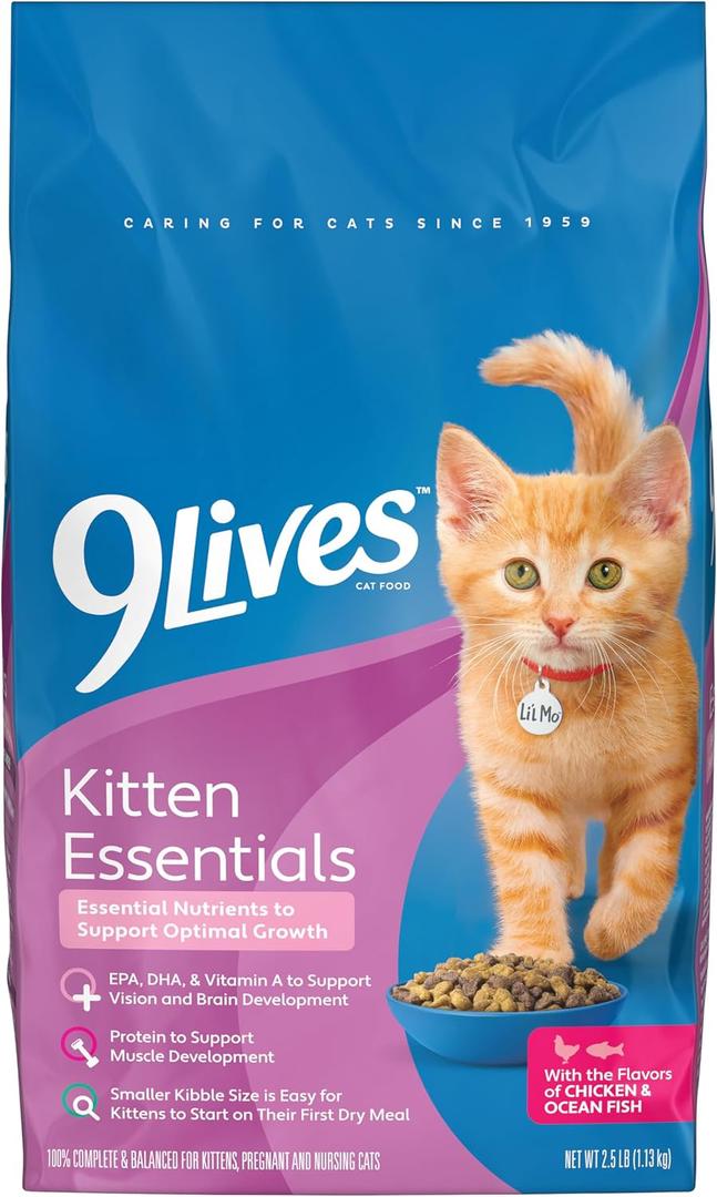 9Lives Kitten Essentials Chicken & Ocean Fish Dry Cat Food, 2.5lb Bag, Pack of 4, Best By: JUN 2027