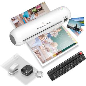 Laminator Machine 9-Inch Portable Thermal Laminater with Hot & Cold Modes, A4 Small Laminating Machine with ABS Jam-Release, 3-Min Warm-Up, 6-in-1 Photo Laminator Kit for Home and Class, White