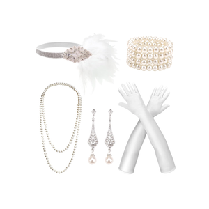 DRESHOW 1920s Great Gatsby Accessories Set for Women Flapper Costume Accessories Feather Headband Roaring 20s Accessories Set