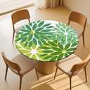 Dark Light Green Round Fitted Tablecloth Elastic Edged Floral Table Cover Waterproof Wipeable Table Cloth Tablecloth Fits Tables up to 45"-56"