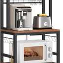 VASAGLE Bakers Rack with Power Outlet, Microwave Stand, Kitchen Tall Utility Storage Shelf, with Metal Wire Panel, 14 Hooks, 15.7 x 23.6 x 66.9 Inches, Rustic Brown and Ink Black UKKS037B01