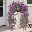2 x Geegoods Artificial Flowers for Outdoors Decoration, 2Pcs Faux Hanging Mums UV Resistant Realistic Silk Flowers for Outside Patio Porch Garden Yard Balcony Fall Decor (Double Purple)