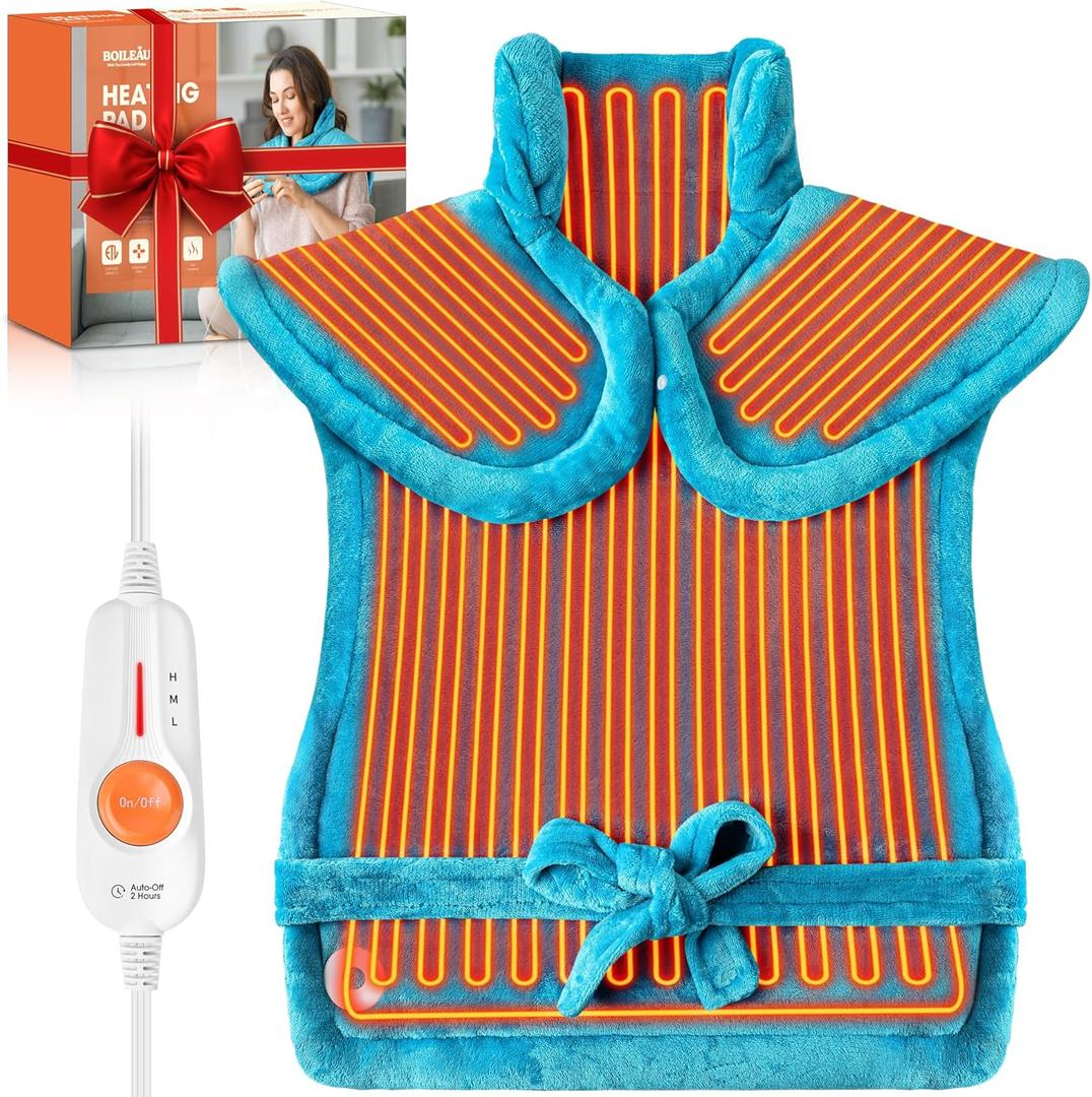 BOILEAU Electric Heating Pad for Neck and Shoulders and Back Pain Relief, Practical Birthday Gifts for Women Men Mom Dad Elderly,24"x33" Large Heating Heat Pad,Self Care Gifts for Her Him Wife Husband (Blue)