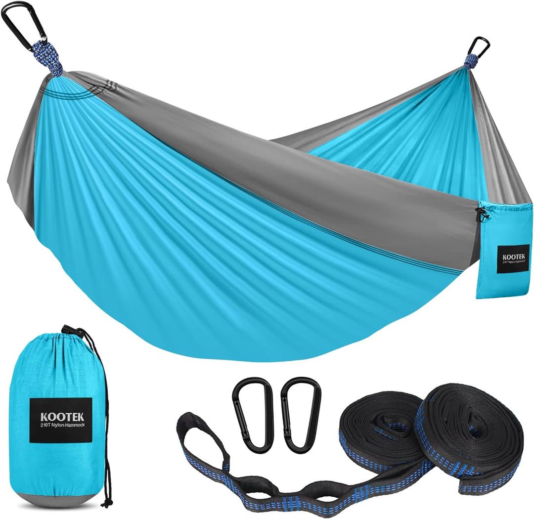 Kootek Camping Hammock 400 lbs Capacity, Portable Hammocks with Tree Straps & Attached Carry Bag, Camping Essentials Gear, Perfect for Outside Indoor Hiking Beach Backpack Travel (Medium, Sky Blue & Grey)