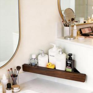 Corner Shelf 1 Pack, Solid Wood Triangle Wall Mounted Shelf, Adhesive or Screws, No Drill or Permanent Mount, Shower Storage for Bathroom Kitchen, Rust Proof BPA Free