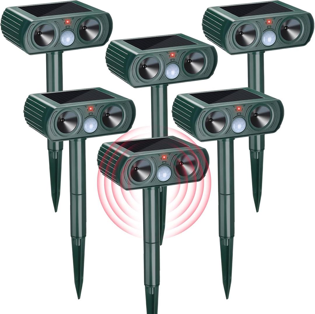 6 Pack Ultrasonic Solar Animal Repeller Waterproof Outdoor Cat Dog Repellent with Motion Sensor for Squirrel Animal Garden Yard Farm