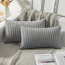 Kevin Textile Oblong Pillow Decorative Striped Corduroy Rectangle Cushion Cover Oblong Pillow Cover for Couch, 12 x 20 Inches, Set of 2, Light Grey