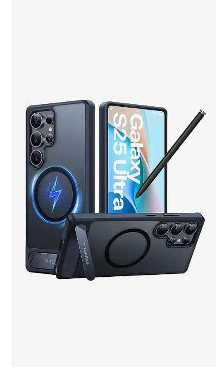 TORRAS Strong Magnetic & Seamless Stand for Samsung Galaxy S25 Ultra Case, Fit for MagSafe, MilGrade Drop Protection, Kickstand for Samsung Galaxy S25 Ultra Case, Translucent Back/Black Edge