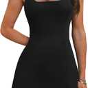 OFEEFAN Athletic Dress for Women Mini U Neck Sleeveless Built in Shorts with Pockets Tennis Golf Graduation (Black) M