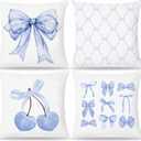 Blue Coquette Bow Pillow Covers 18x18, Coquette Room Decor,Bow Room Decor，Girly Bedroom Decor, Coquette Stuff, Set of 4