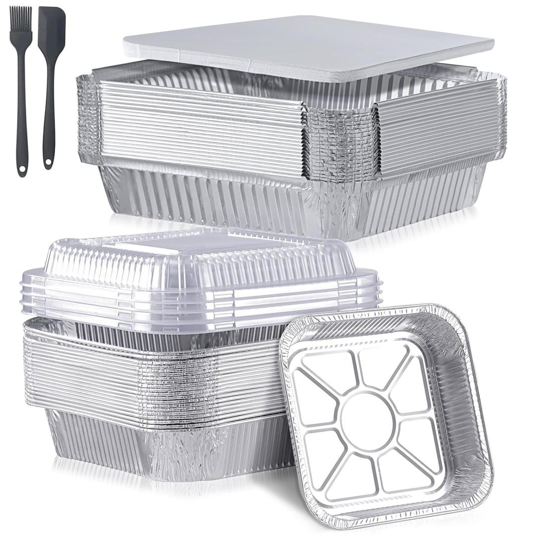 40 Pack Disposable Aluminum Pans with Lids Combo Set-9x9 (20pc) & 8x8(20pc) Square Aluminum Foil Pans,For Meal Prep,Food Cooking,Roasting,Heating. (40 Pack W/Lids)