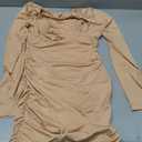 GOBLES Women's Sexy Long Sleeve V Neck Ruched Bodycon Mini Party Cocktail Dress (Beige) Small