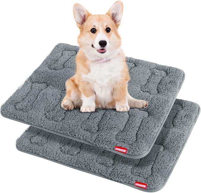 Dog Bed Crate Mat(24" X 19") 2 Pack, Soft Plush Dog Bed Pad Machine Washable Crate Pad, Grey