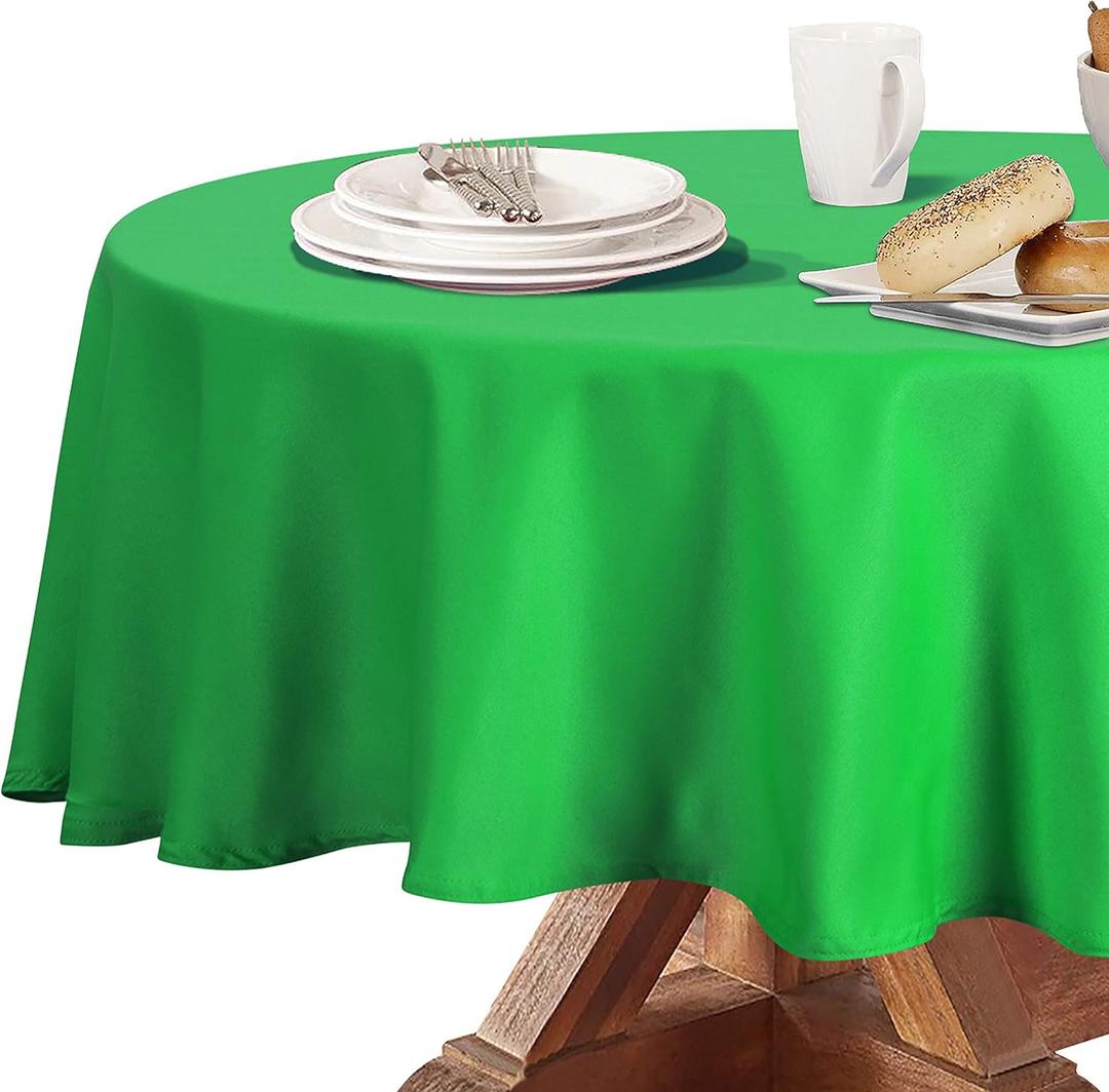 Obstal 210 GSM Round Green Table Cloth - Oil-Proof Spill-Proof Waterproof Tablecloth, Christmas Decorations Fabric Table Cover Protector for Holiday Party (Green, 60 Inch Diameter)