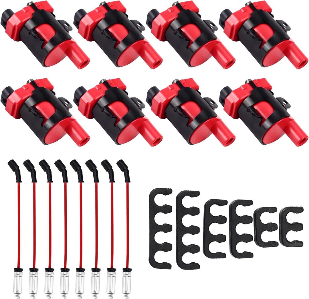 High Performance Ignition Coil Pack and Spark Plug Wire Set for Chevy Avalanche Silverado Express SSR Tahoe, for GMC Savana Sierra 1500 Envoy Yukon XL 4.8 5.3 6.0L, for Cadillac for Buick UF262 8Pcs
