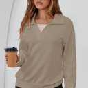 Dokotoo Sweatshirt for Women Long Sleeve V Neck Color Block Oversized Casual Pullover Sweatshirts Tops (L)