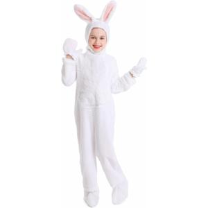 Kids Easter Bunny Costume Rabbit Animal Plush Set Onesie for Child Christmas Halloween Cosplay Onepiece. (8-9Years, White)