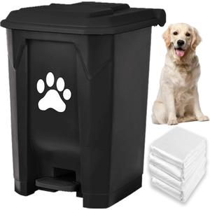 tebiete Dog Poop Trash Can Outdoors Pet Waste Station with Lid Dog Waste Disposal Container with Removable Inner Bin Bucket Hands-Free Pedal Garden Yard Home with Waste Bags, Black (1Pack)