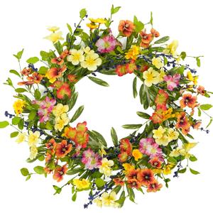 20 inch Spring Summer Wreaths for Front Door Floral Wreath with Colorful Wildflowers,Eucalyptus Leaves,Olive Leaves,Small Berries for Indoor Outdoor Farmhouse Home Wall Window Festival Decoration