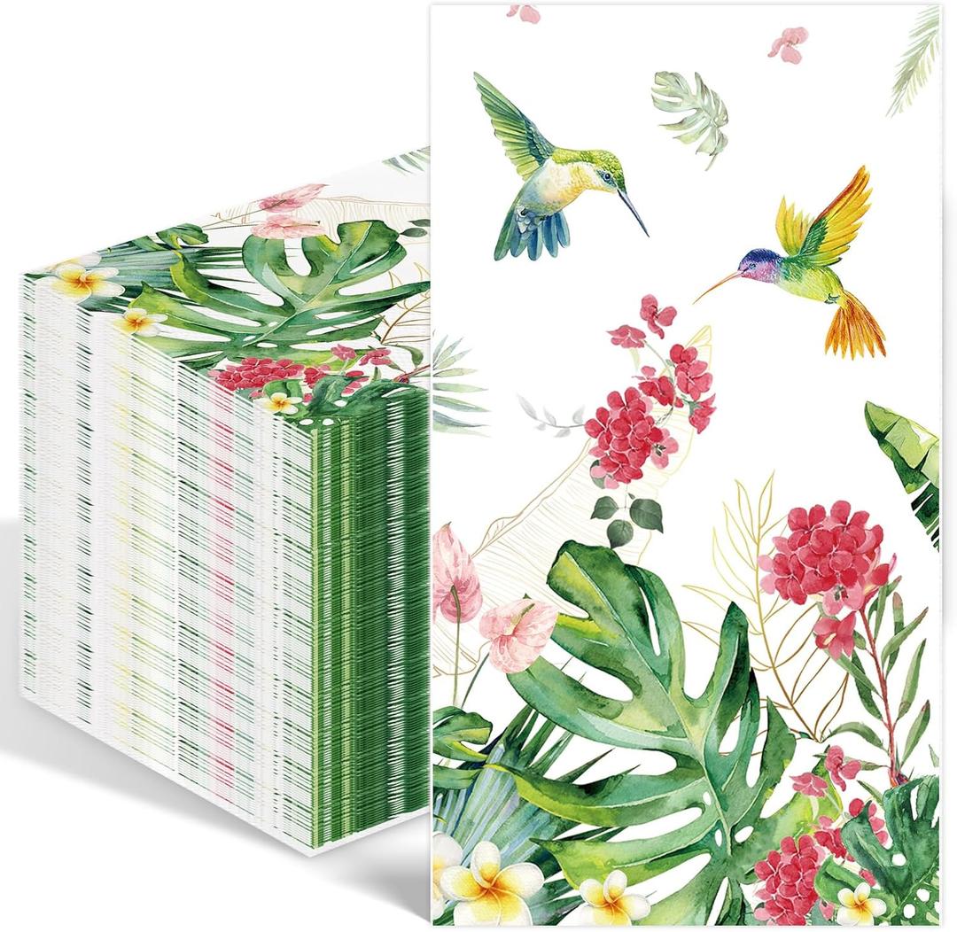 100PCS Spring Summer Hummingbird Paper Napkins 3 Ply Geranium Flower Bird Disposable Hand Towels for Bathroom,Monstera Guest Napkins Decorative Dinner Hand Napkin for Summer Party Weddings Birthdays