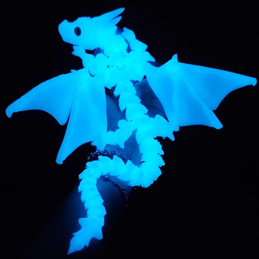 3D Printed Dragon with Wings, 3D Printed Animals Toys, Fidget Dragon Toys, Flexible Articulated Winged Crystal Dragon Model, Desktop Pet Decor, Dragon Gift for Kids & Adult (Luminous-Blue)