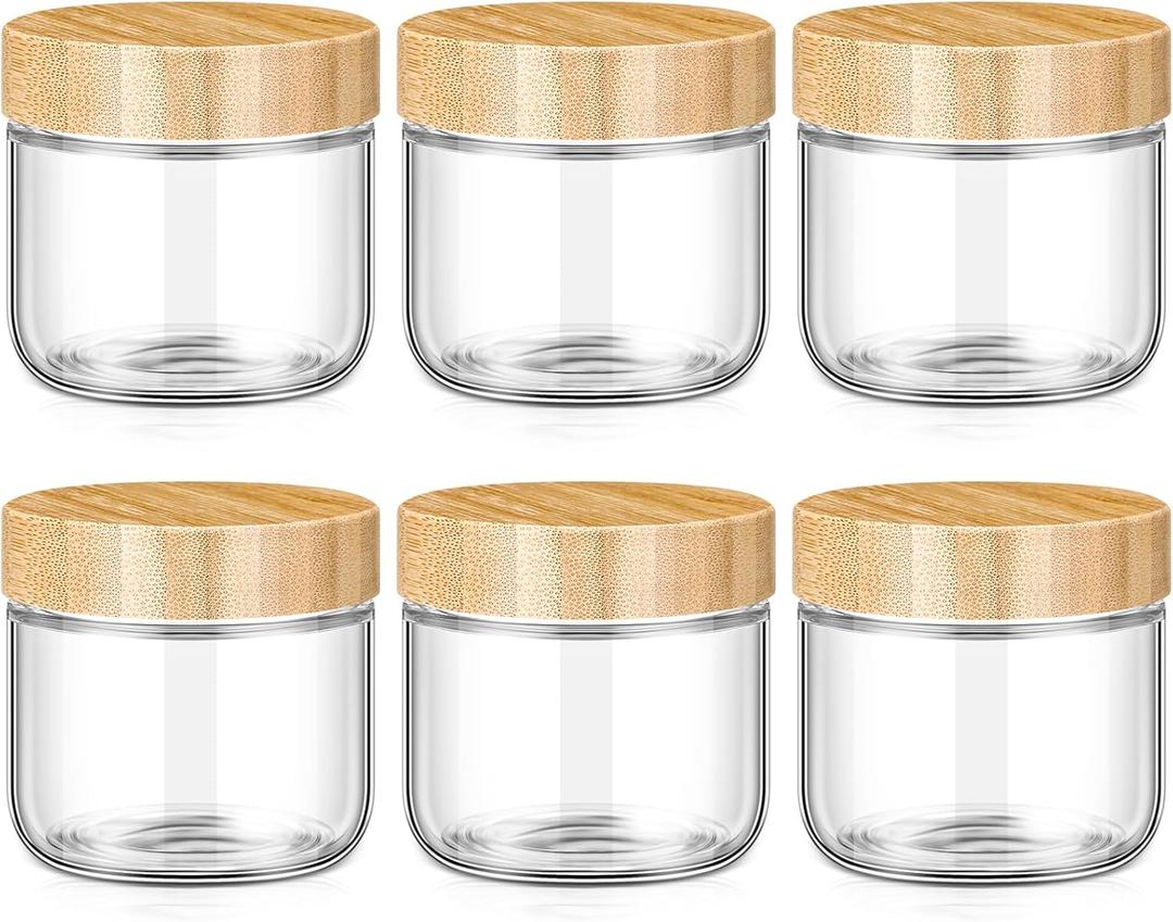 Suclain 6 Pcs 10 oz Glass Jars with Airtight Lids Overnight Oats Containers with Bamboo Lids Glass Food Storage Container Mason Jars for Snack Yogurt Chia Candy Spice Sugar