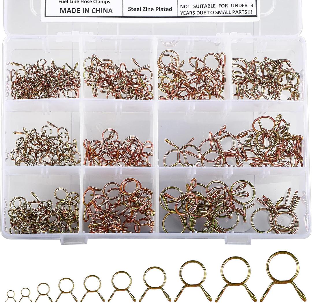 Fuel Line Hose Clamp Assortment Kit 10 Sizes 5-14mm Small Hose Clamps Water Pipe Air Tubing Spring Clips Clamps Assortment Kit for Motorcycle Scooter ATV Lawnmower Snowmobiles 270Pcs