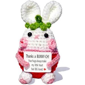 Dyceeyisi Positive Crochet Animals, Mini Funny Bunny, Thank You Gifts for Fathers Women Men Mom Dad Family Teachers Friends, Appreciation Gifts for Coworkers, Thanksgiving Decorations, Graduation, Pack Of 3