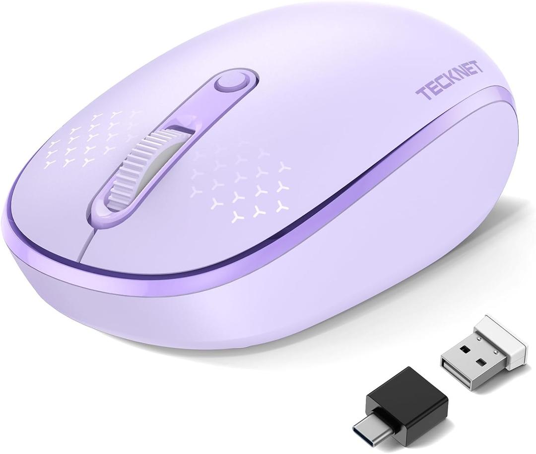 TECKNET Bluetooth Wireless Mouse (BT5.0/3.0 & 2.4G) Silent Click Compact and Portable USB Cordless Optical Computer Mice,Bluetooth Mouse for Laptop Computer Notebook PC,Purple