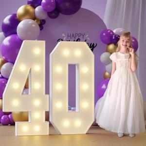 4FT Marquee Numbers 40 Light Up Number, 40th-Birthday Decorations Marquee Numbers 4 Feet Tall White Large Lighted Sign Anniversary Party Balloon Big Cardboard Decor for Man Woman (White_Number_40)
