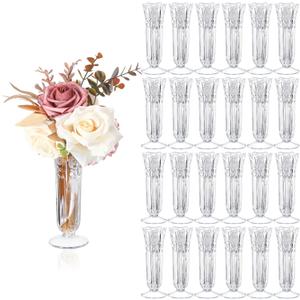 Eaasty 24 Pcs Small Clear Plastic Vases, 6 Inch Mini Crystal Bud Vase Bulk