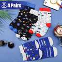Mepase 4 Pairs Police Socks Men's Funny Novelty Police Officer Crew Socks Gifts for Men Dad Christmas New Year Gift