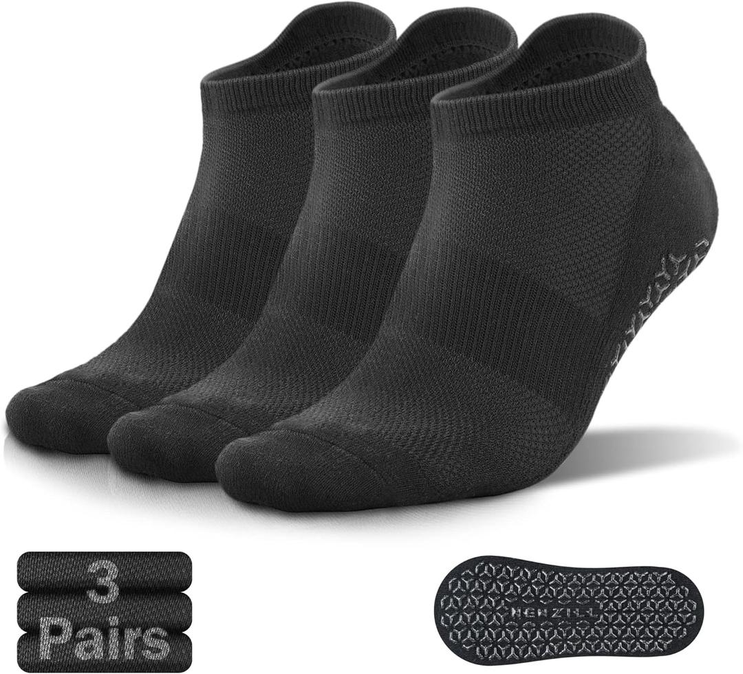 NEWZILL 3 Pairs Non Slip Yoga Socks With Grips for Women & Men, Unisex Anti Skid Socks for Pilates Barre Workouts Hospital