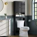 Over The Toilet Storage Cabinet, Over The Toilet Storage with Fluted Door Over The Toilet Cabinet with Adjustable Shelf Above The Toilet Storage Cabinet for Bathroom Organizer, Black