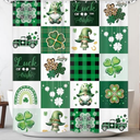Newsely Happy St.Patrick's Day Shower Curtain 60Wx72H Inch Cute Gnome Green Lucky Shamrock Clover Leaf Truck Shower Curtain Bathroom Set Buffalo Plaid Waterproof Bath Decoration Accessories Home Decor