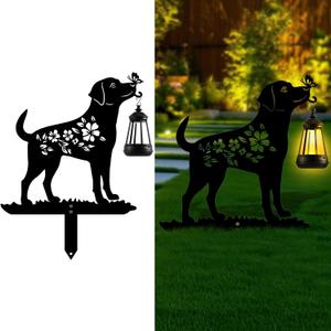 Tfro & Cile Dog Solar Light Outdoor Garden Lantern Stake Decorative Black Ornament with Butterfly Silhouette Decoration for Yard Lawn Patio