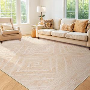 Area Rug 5x7 Rug Machine Washable Non-Slip Low Pile Print Pattern Western Rug for Living Room Bedroom Entryway Tribal Series -Light Camel/Cream/Pink