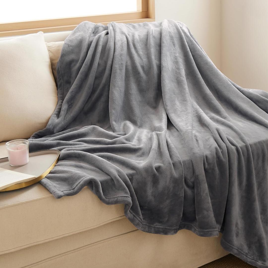 Bedsure Fleece Throw XL Blanket for Couch - 300GSM Soft Lightweight Plush Cozy Blankets for Travel, Grey, 50x70 inches