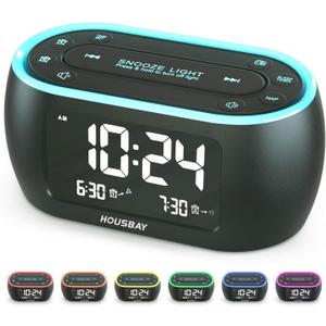 HOUSBAY Digital Alarm Clock Radio for Bedrooms, Phone-Free Wake-up with Dual Alarm, Night Light, Small Radio Clock for Bedside (Black)