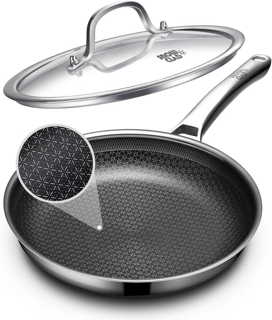 OATOFP Non Stick Frying Pans 12 inch, Hybrid Improved Version Frying Pans Nonstick with Lid,non stick Stainless Steel Skillets, Dishwasher and Oven-Safe Chef Pan, PFOA Free Cookware upgraded design
