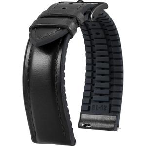BINLUN Leather Watch Band 22mm Quick Release Premium Oil Wax Leather and Breathable Silicone Hybrid Watch Bands Replacement Strap for Men Women (Black-Black Buckle)