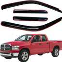 Lightronic Extra Durable Clip-on in-Channel Auto Vent Window Visors, Fits 2002-2008 Dodge Ram 1500, 2003-2009 Ram 2500 & 3500, Quad Cab, UV-Protect Rain Guards, Original Wind Deflector, Smoke, 4-Pcs