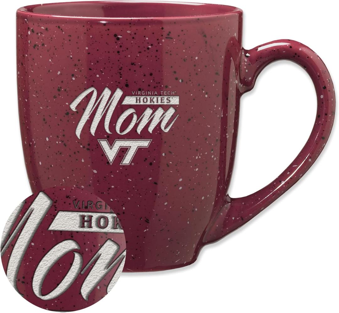 Rico Industries NCAA Virginia Tech Hokies Mom 16 oz Team Color Laser Engraved Speckled Ceramic Coffee Mug