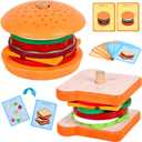 Wooden Burger Sandwich Stacking Toys for Kids, Montessori Toys for Toddlers & Preschoolers, Develops Fine Motor Skills