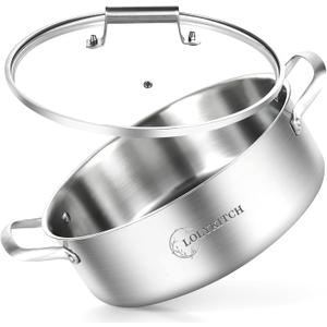 LOLYKITCH 8-Quart Stainless Steel Sauté Pan with Lid | Tri-Ply | 13 Inch