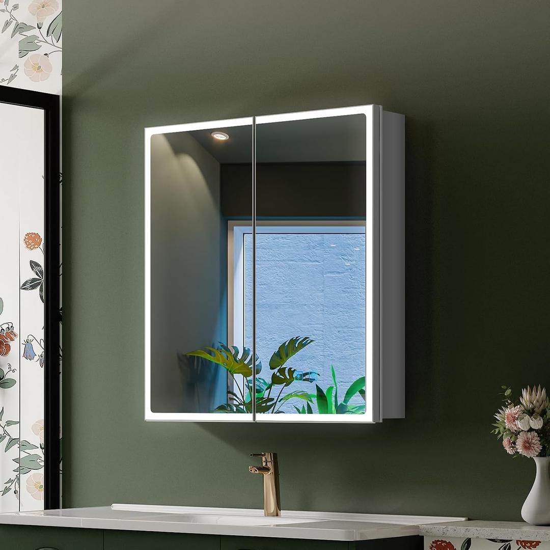 Quavikey 24"x26" LED Mirrored Medicine Cabinet, Recessed or Surface, 2-Door, 24 inches x 26 inches x 4.9 inches