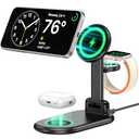 Magnetic Wireless Charger Mag-Safe 3 in 1 Charging Station,15W Max Foldable Wireless Charging Stand for iPhone 17/16/15/14/13/12, Fast Travel Charger for Multiple Devices iWatch Airpods (Black)